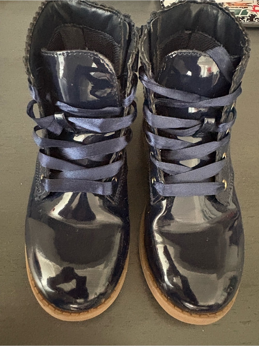 Gymboree Navy Patent Lace-Up Kids Ankle Boots